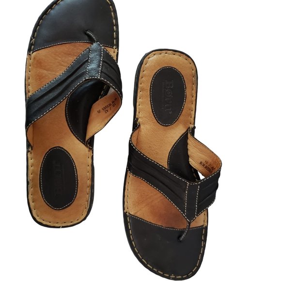 Born Black Leather Flip Flops Women’s 10 M/W W3565 Sandals Thongs Comfort Boho - Picture 4 of 5